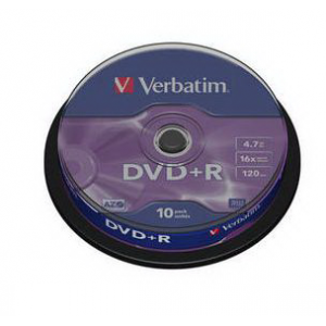 Диск однократной записи VERBATIM DVD+R 16x 4.7Gb (10шт) cake box