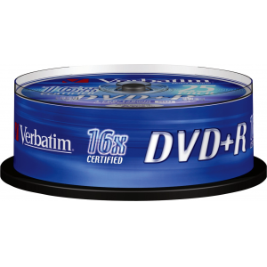 Диск однократной записи VERBATIM DVD+R 16x 4,7Gb (25шт)  Cake Box  