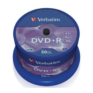 Диск однократной записи VERBATIM DVD+R 16x 4,7Gb (50шт) Cake Box