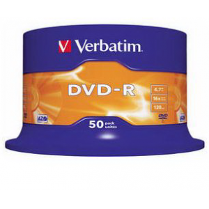 Диск однократной записи VERBATIM DVD-R 16x 4.7Gb 50шт cake box