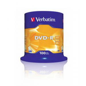 Диск однократной записи VERBATIM DVD-R 16x 4.7Gb 100шт cake box