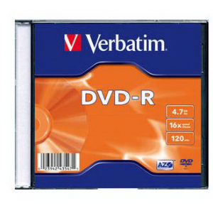 Диск однократной записи VERBATIM DVD-R 16x 4,7Gb Slim Case 