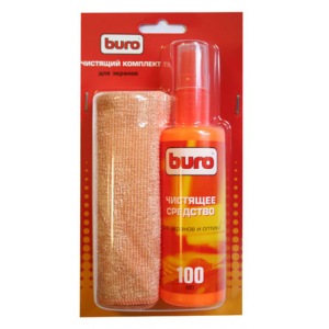 Набор чистящий BURO, микрофибра 25 х 25 мм + спрей для экранов и оптики 120 мл, 1 шт