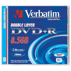    VERBATIM DVD+R 8x 8,5Gb Double Layer Printable, Jewel Case (10.)