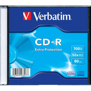 Диск однократной записи VERBATIM CD-R80 min 48-х/52-х 700Mb (Slim case)