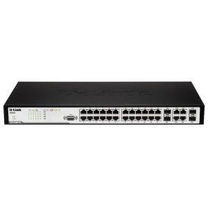 HUB D-Link DES-3200-28 24-Port UTP 10/100Mbps + 4 combo 1000BASE-T/SFP, L2 Management Switch, 19"