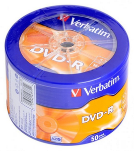 Диск однократной записи VERBATIM DVD-R 16x 4.7Gb 50шт printable Shrink