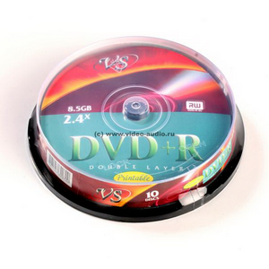 Диск однократной записи VS DVD+R 2.4x 8,5Gb Double Layer Cake Box Ink Print 10 шт.