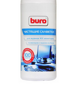 Чистящие средства BURO BU-All_screen, 100 шт Салфетки для экранов мониторов/плазменных/ЖК телевизоров/ноутбуков туба 100шт влажных